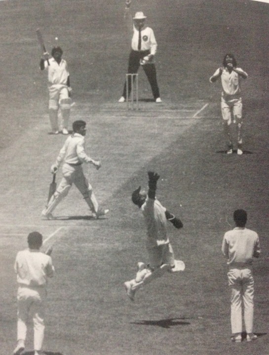 Majid Khan caught Marsh bowled Walker 158. Melbourne 1972. The not-out batsman is Mushtaq Muhammad. (Source: ‘Wounded Tiger’ by Peter Oborne.)